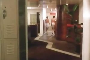 Kinky slut gets screwed and two lesbos kiss in the sauna