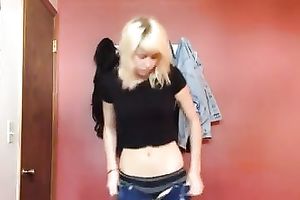 Hot golden-haired legal age teenager girlfriend flashes her bushy armpits whilst changing clothing