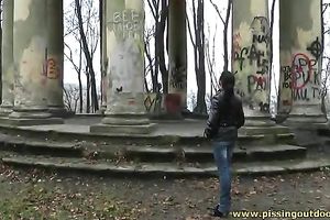 Naughty dark brown sweetheart i jeans can't live without pissing outdoors