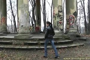 Naughty dark brown sweetheart i jeans can't live without pissing outdoors