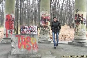 Naughty dark brown sweetheart i jeans can't live without pissing outdoors