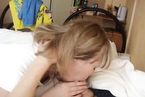 Busty golden-haired honey blows and acquires her muff drilled unfathomable