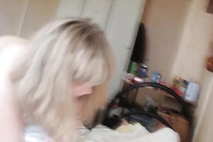 Busty golden-haired honey blows and acquires her muff drilled unfathomable