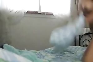 Delectable dark brown legal age teenager chick topless rides her pillow