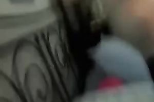 Delectable dark brown legal age teenager chick topless rides her pillow