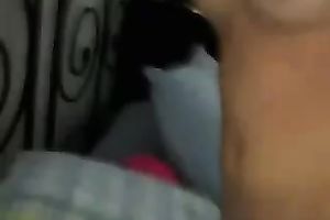 Delectable dark brown legal age teenager chick topless rides her pillow