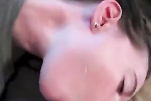 Petite hawt girlfriend blows my knob and take up with the tongue cum on her lips