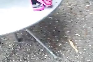 My corpulent girl shows her large scones and rock hard cum-hole for the livecam outdoors