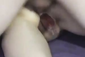 My hubby stuffs my cookie with a toy and fucks my ass from behind