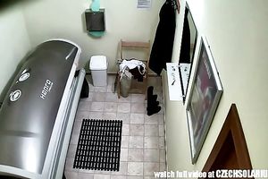 Busty redhead legal age teenager tans her astounding body in solarium