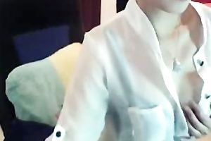 Busty honey caressing herself in front of the camera in her room