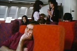 Brunette honeys share a weenie in classic porn clip