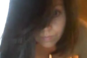 Sexy dark-haired ex fuckbuddy shows her scoops and body for the web camera