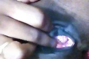 Fingering my bald dark cunt close up homemade solo