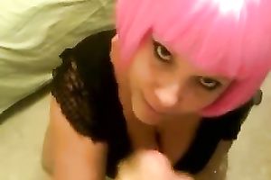 Busty punk legal age teenager cutie acquires worthy facial on her knees