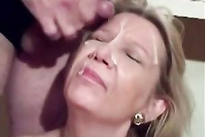 My full-bosomed cheating wife sucks my ramrod until this babe receives a facial