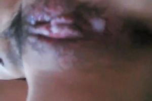 Skinny Asian legal age teenager girlfriend rides a ramrod of her boyfriend