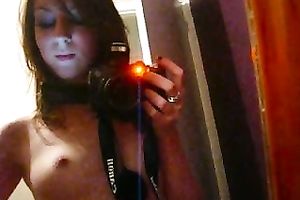 Skinny ginger cheating wife films herself in front of the mirror