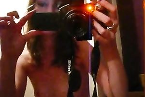 Skinny ginger cheating wife films herself in front of the mirror