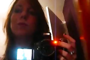 Skinny ginger cheating wife films herself in front of the mirror