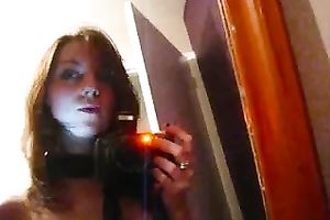 Skinny ginger cheating wife films herself in front of the mirror