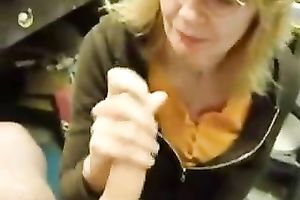 Mature golden-haired colleague gives me valuable tugjob at work