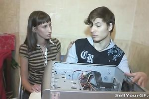 Horny and perverted brunete receives her wobblers smeared with cim