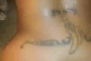 My tattooed lover receives her wazoo properly group-fucked by me