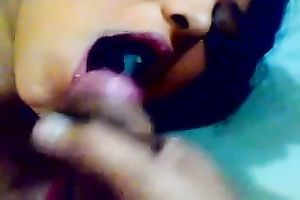 My tempting dark brown hair honey gets a load of cum in her mouth