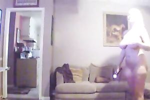 My breasty sweetie exercises absolutely nude with a Wii