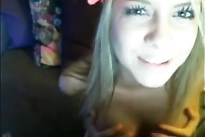 Joyful slim blond legal age teenager in nature's garb masturbating on cam