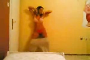 My hot girlfriend wearing red straps goes wild on a web camera