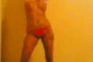 My hot girlfriend wearing red straps goes wild on a web camera
