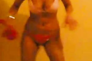 My hot girlfriend wearing red straps goes wild on a web camera