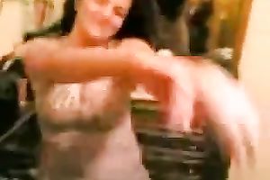 Sensual brunette hair woman dances sexily in homemade solo video