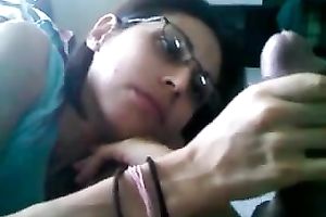 Four-eyed fuck buddy is engulfing my dick like palatable sweetmeat