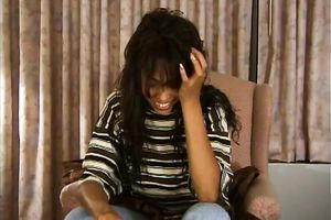 Flirty ebon nympho with worthy gazoo takes part in a threesome