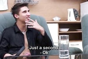 Nasty and youthful Russian horny white wife blows her boyfriend on the armchair