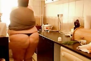 Smearing my large natural melons with jism in the kitchen