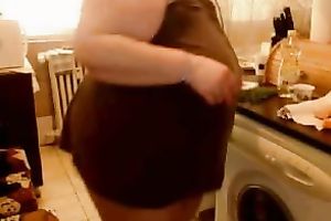Smearing my large natural melons with jism in the kitchen