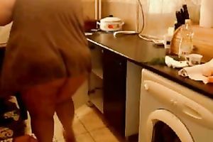 Smearing my large natural melons with jism in the kitchen