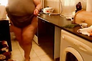 Smearing my large natural melons with jism in the kitchen