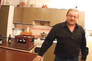 Layla doesn't mind to play with a wang in the kitchen