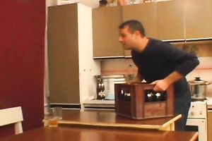 Layla doesn't mind to play with a wang in the kitchen