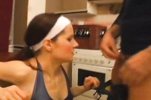 Layla doesn't mind to play with a wang in the kitchen