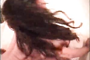 Busty Latina babe rides a giant 10-Pounder on the couch in her room