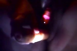 Fat and obscene Married slut in the black masturbating with a stick