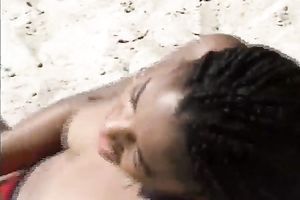 A nice fucking with hawt ebon wench at the beach with her boyfriend