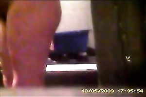 Hidden camera scene with my dirty slut wife drying her body in the baths