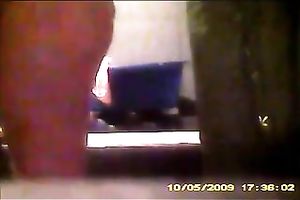 Hidden camera scene with my dirty slut wife drying her body in the baths